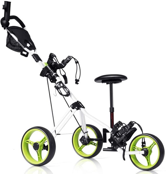 Tangkula Golf Push Cart with Seat (Folding 3 Wheels Golf Cart)